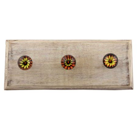 Orange And Yellow Inside Flower Glass Wooden Hook